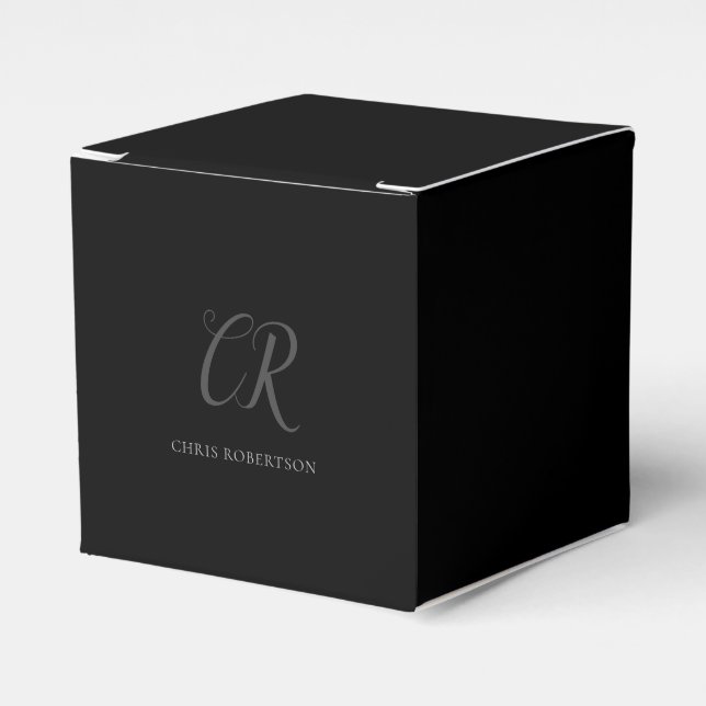 Calligraphy Monogram Name Black Grey Custom Gift Favour Box (Front Side)