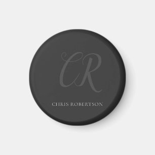 Calligraphy Monogram Name Black Grey Custom Gift Magnet