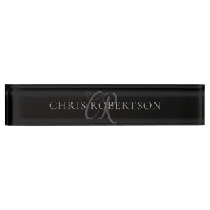 Calligraphy Monogram Name Black Grey Custom Gift Nameplate