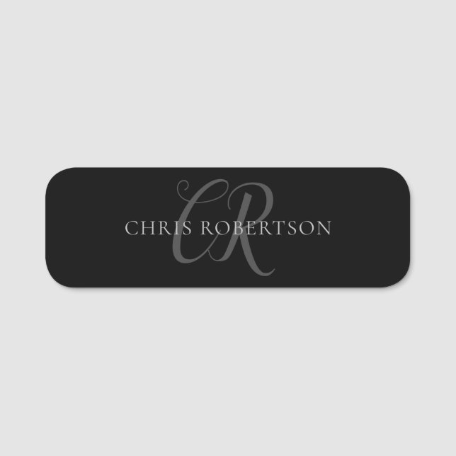 Calligraphy Monogram Name Black Grey Custom Gift Tag (Front)