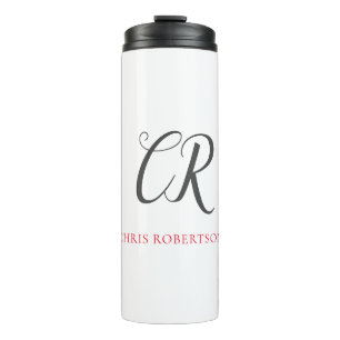 Calligraphy Monogram Name Black Grey Custom Gift Thermal Tumbler