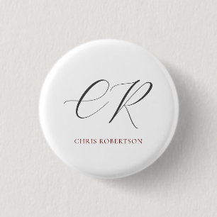 Calligraphy Monogram Name Black White Custom Gift 3 Cm Round Badge