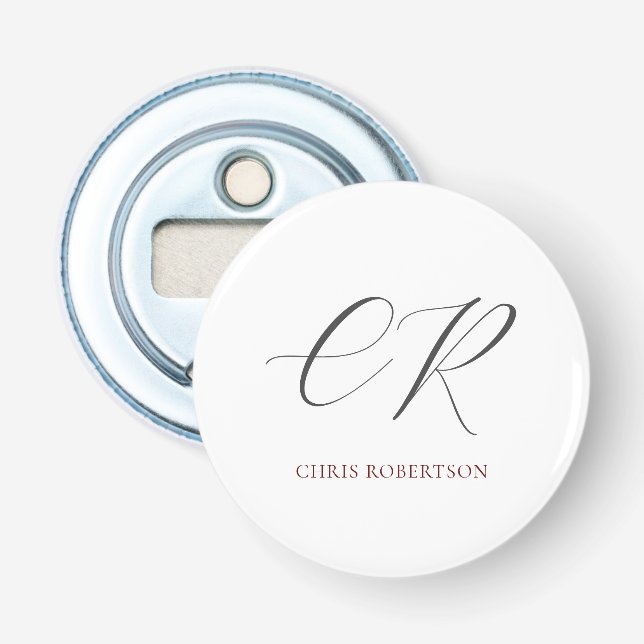 Calligraphy Monogram Name Black White Custom Gift Bottle Opener (Front)