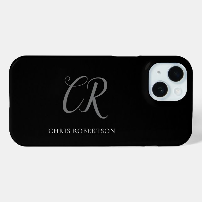 Calligraphy Monogram Name Black White Custom Gift Case-Mate iPhone Case (Back (Horizontal))
