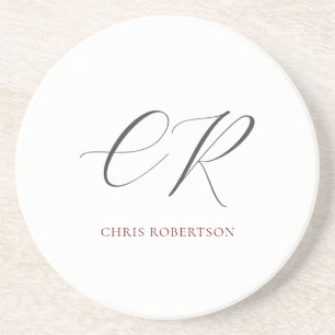 Calligraphy Monogram Name Black White Custom Gift Coaster