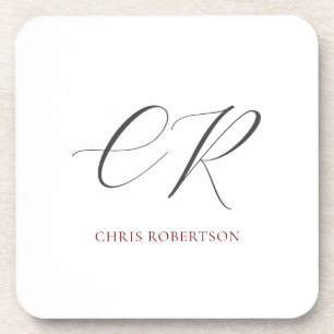 Calligraphy Monogram Name Black White Custom Gift Coaster