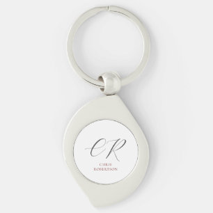 Calligraphy Monogram Name Black White Custom Gift Key Ring