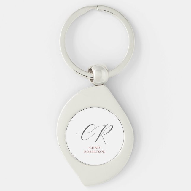 Calligraphy Monogram Name Black White Custom Gift Key Ring (Front)