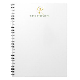 Calligraphy Monogram Name Gold Black White Colour Notebook