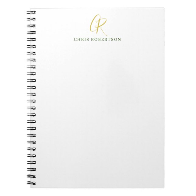 Calligraphy Monogram Name Gold Black White Colour Notebook (Front)