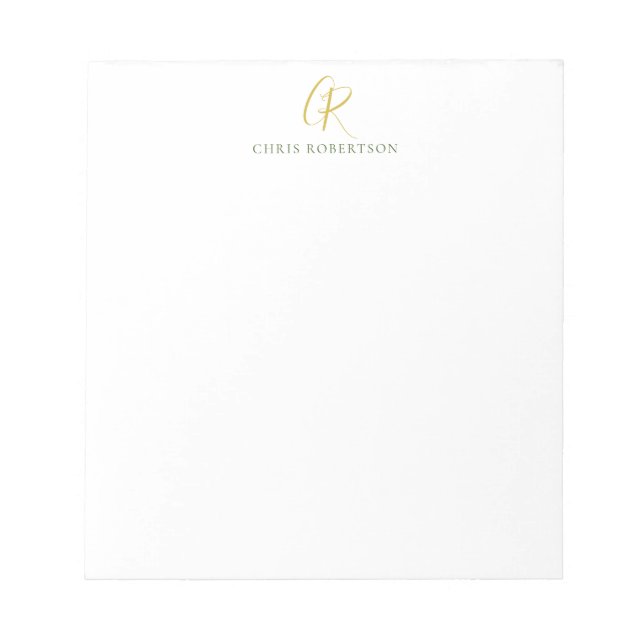 Calligraphy Monogram Name Gold Black White Colour Notepad (Front)