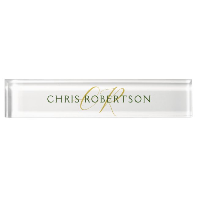 Calligraphy Monogram Name Gold Black White Custom Nameplate (Front)