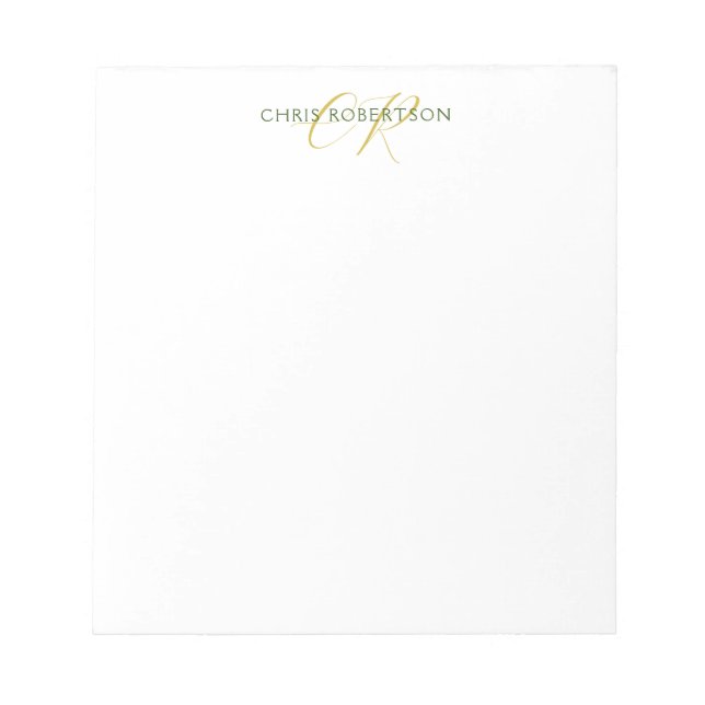 Calligraphy Monogram Name Gold Black White Custom Notepad (Front)