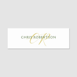 Calligraphy Monogram Name Gold Black White Custom Tag