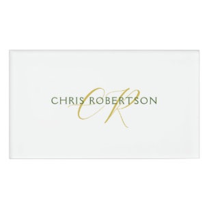 Calligraphy Monogram Name Gold Black White Custom Tag