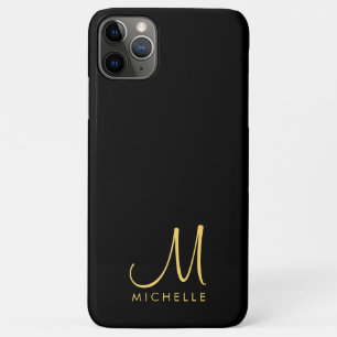Calligraphy Monogram Name Template Black & Gold iPhone 11 Pro Max Case