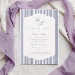 Calligraphy Monogram Purple Stripes Engagement Invitation