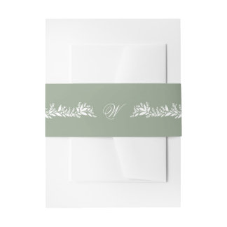 calligraphy monogram sage green botanical wedding invitation belly band