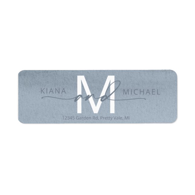 Calligraphy Monogram Wedding Dusty Blue ID771 Return Address Label (Front)
