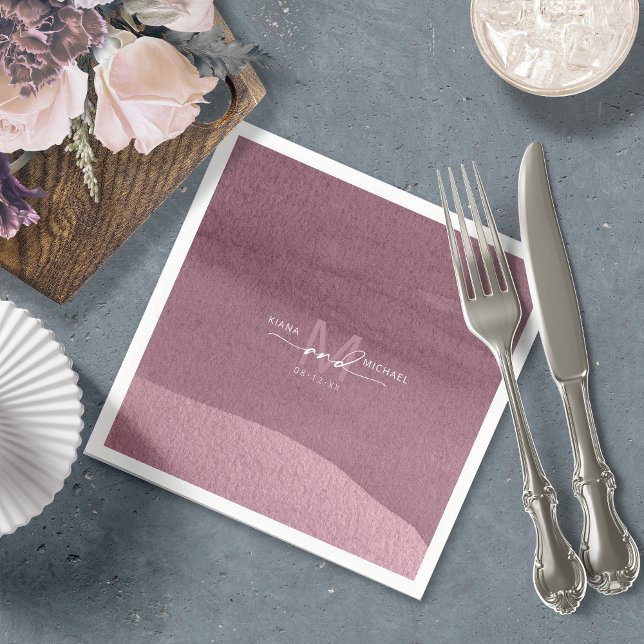 Calligraphy Monogram Wedding Mauve ID771 Napkin (Creator Uploaded)
