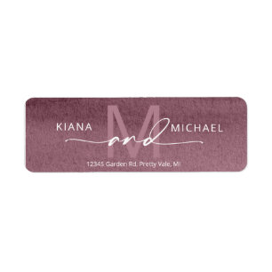 Calligraphy Monogram Wedding Mauve ID771 Return Address Label