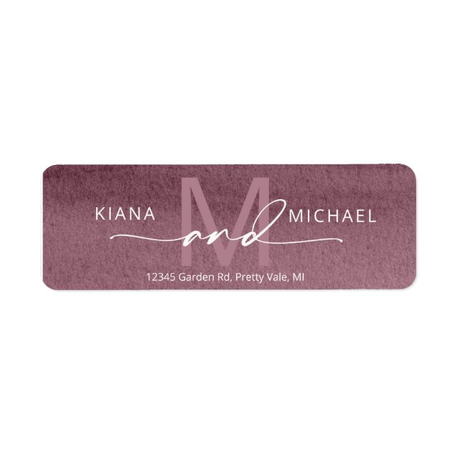 Calligraphy Monogram Wedding Mauve ID771 Return Address Label (Front)