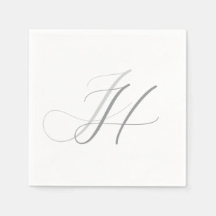 Calligraphy Monogram White Grey Plain Simple Napkin