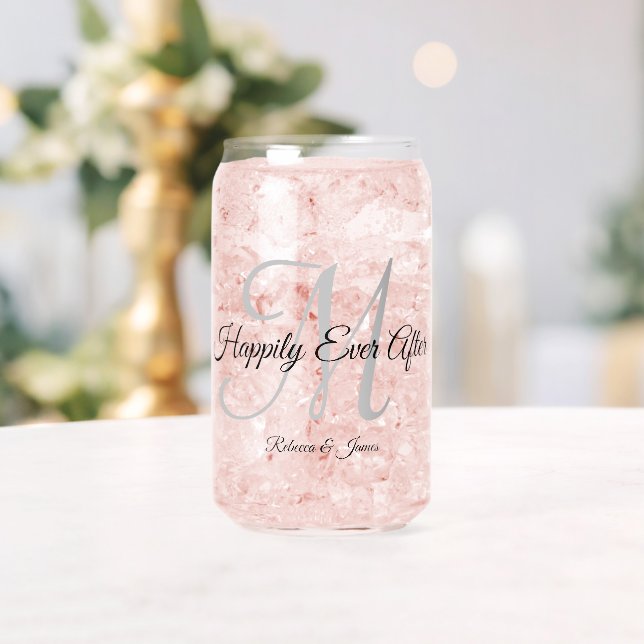 Calligraphy Monogrammed Happily Ever After Party Can Glass (Insitu (Wedding))