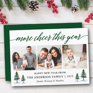 Calligraphy More Cheer This Year 3 Photo Pines Holiday Card