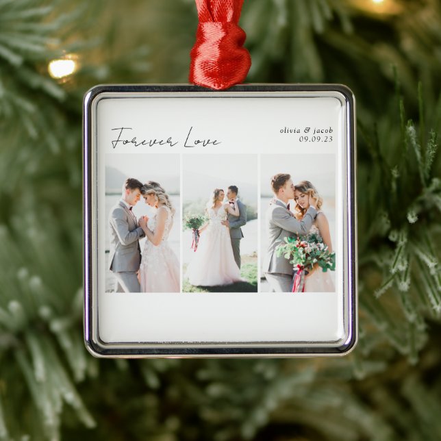 Calligraphy Multi Photo Wedding  Metal Ornament (Tree)