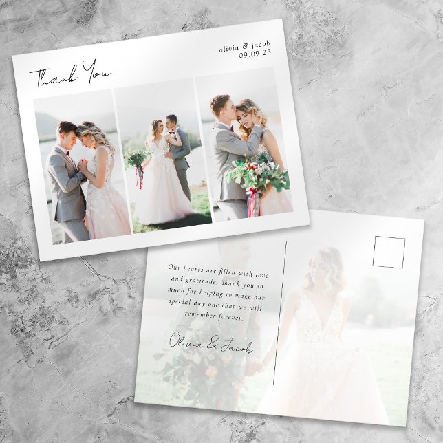 Calligraphy Multi Photo Wedding Thank You Postcard (Creator Uploaded)