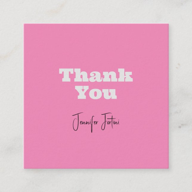 Calligraphy Name Elegant Pink Plain Thank You Enclosure Card (Front)