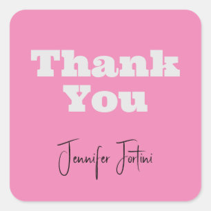 Calligraphy Name Elegant Pink Plain Thank You Square Sticker
