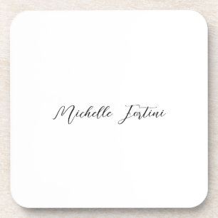 Calligraphy Name Elegant Plain Minimalist  Coaster