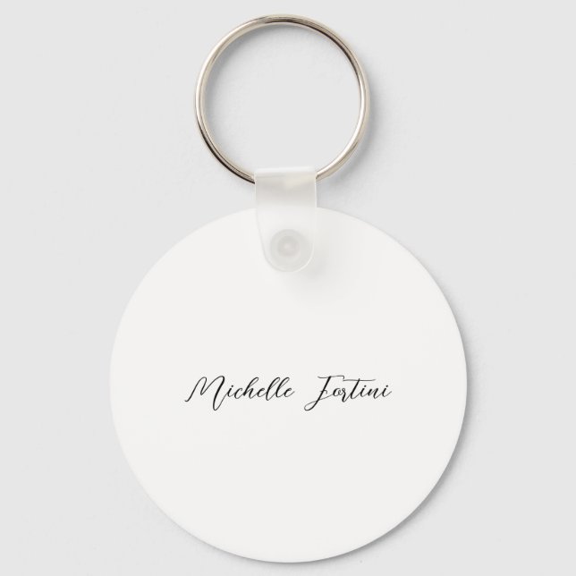 Calligraphy Name Elegant Plain Minimalist  Key Ring (Front)