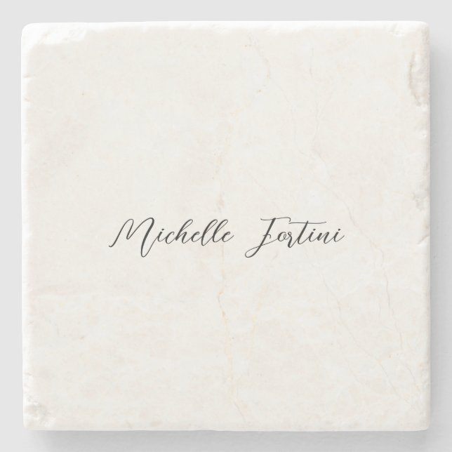 Calligraphy Name Elegant Plain Minimalist  Stone Coaster (Front)
