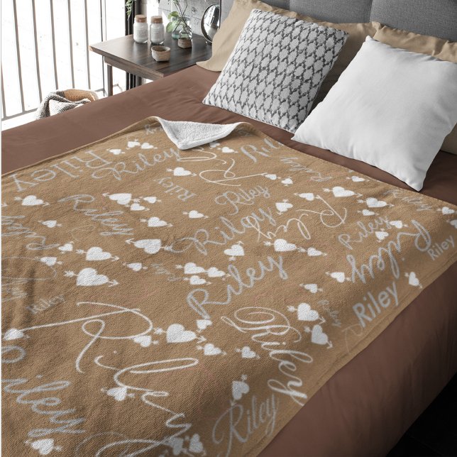 Calligraphy Name Initial White Hearts with Arrow Fleece Blanket (Creator Uploaded)