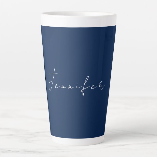 Calligraphy name professional plain dark blue latte mug (Front)