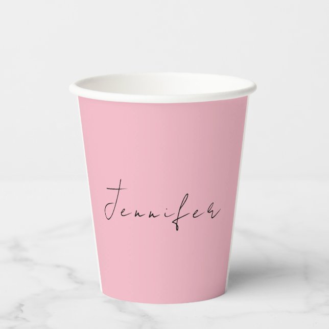 Calligraphy name professional plain pink feminine paper cups (Front)