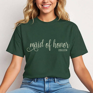 Calligraphy Natural on Forest Green Maid of Honour T-Shirt