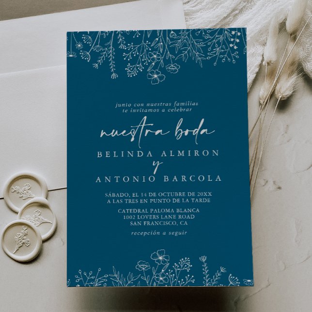 Calligraphy Navy Wildflower Nuestra Boda   Invitation (Creator Uploaded)