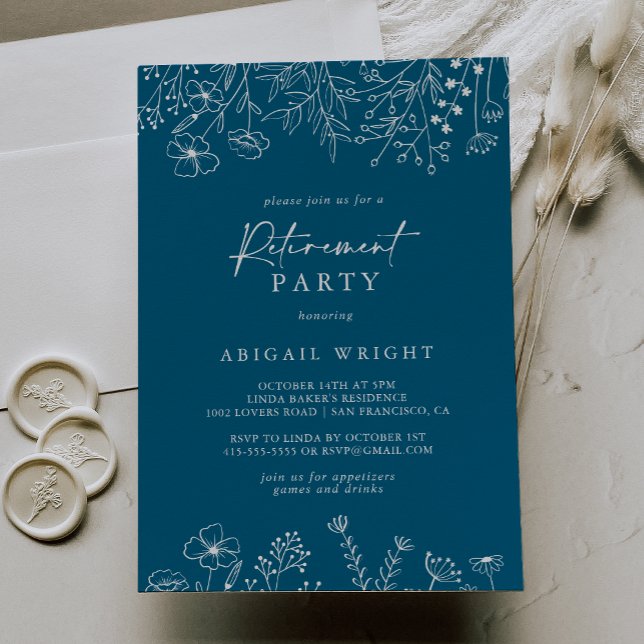 Calligraphy Navy Wildflower Retirement Party  Invitation (Creator Uploaded)