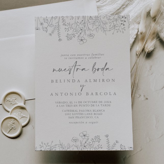 Calligraphy Neutral Wildflower Nuestra Boda   Invitation (Creator Uploaded)