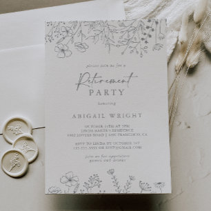 Calligraphy Neutral Wildflower Retirement Party  Invitation