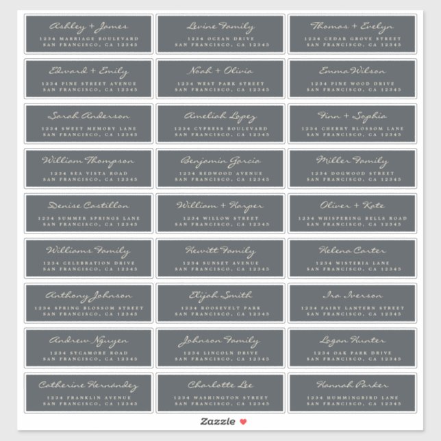 Calligraphy Off-Black Wedding Guest Address Labels (Sheet)