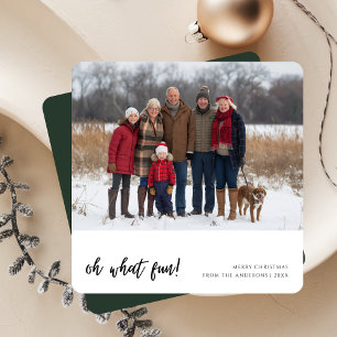 Calligraphy Oh What Fun Family Christmas Green Holiday Card