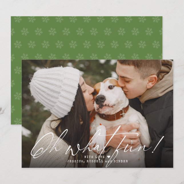 Calligraphy Oh What Fun Photo Holiday Card (Front/Back)
