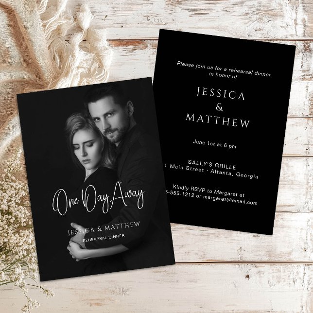 Calligraphy One Day Away Photo Rehearsal Dinner Invitation (Creator Uploaded)