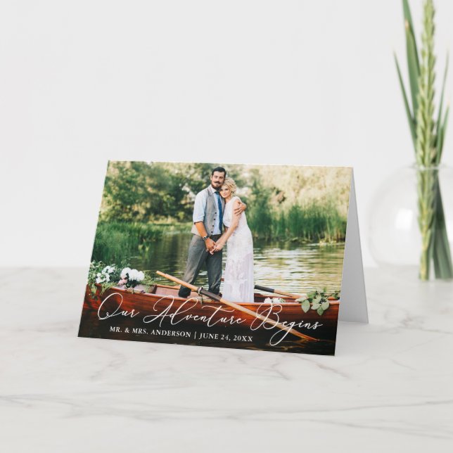 Calligraphy Our Adventure Begins Wedding Fold Thank You Card (Front)
