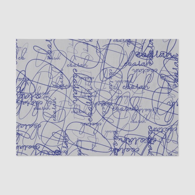 Calligraphy Pattern of Blue Signatures  Tissue Paper (Front)